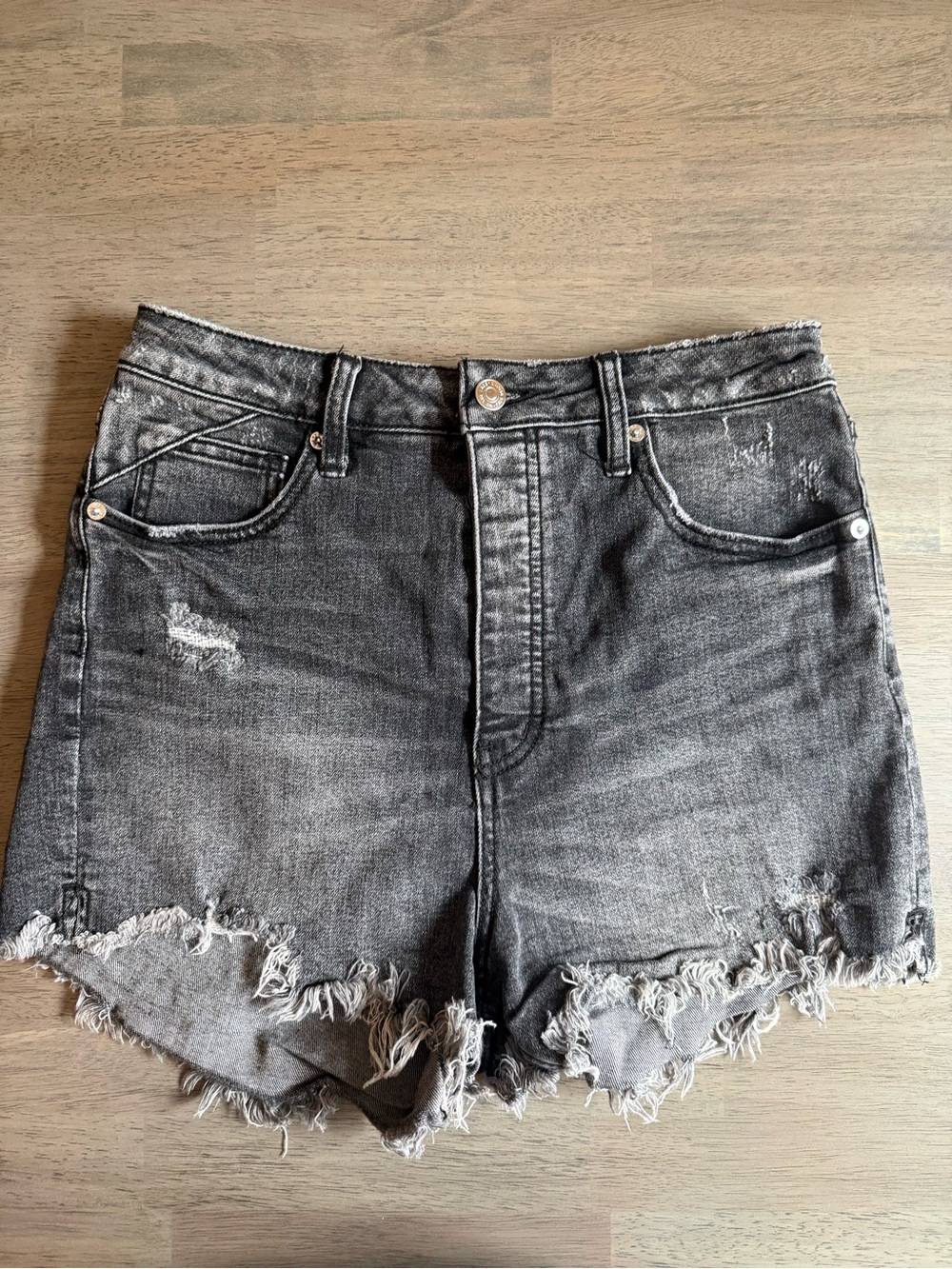 We The Free Black Washed Distressed Denim Cutoff Shorts